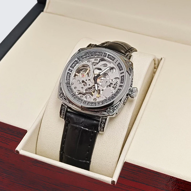 High-End Business Luxury Fashion Women's Mechanical Watch, Skeleton Design, Automatic Winding, European, American, Japanese, and Korean Style, Business Casual, Simple, Stylish, Compact Women's Watch, Trendy for Women, the Best Gift for Her on Valentine's Day