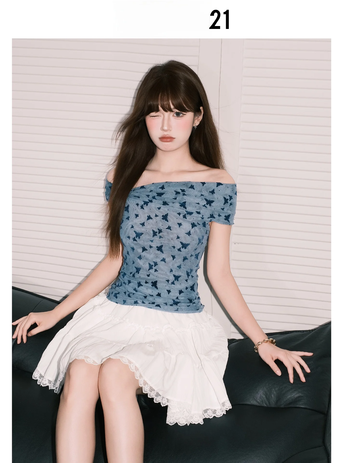 Camiseta Forever 21 azul con estampado y corte ajustado para mujer, estilo informal, manga corta, para caminar por la ciudad, para el día a día