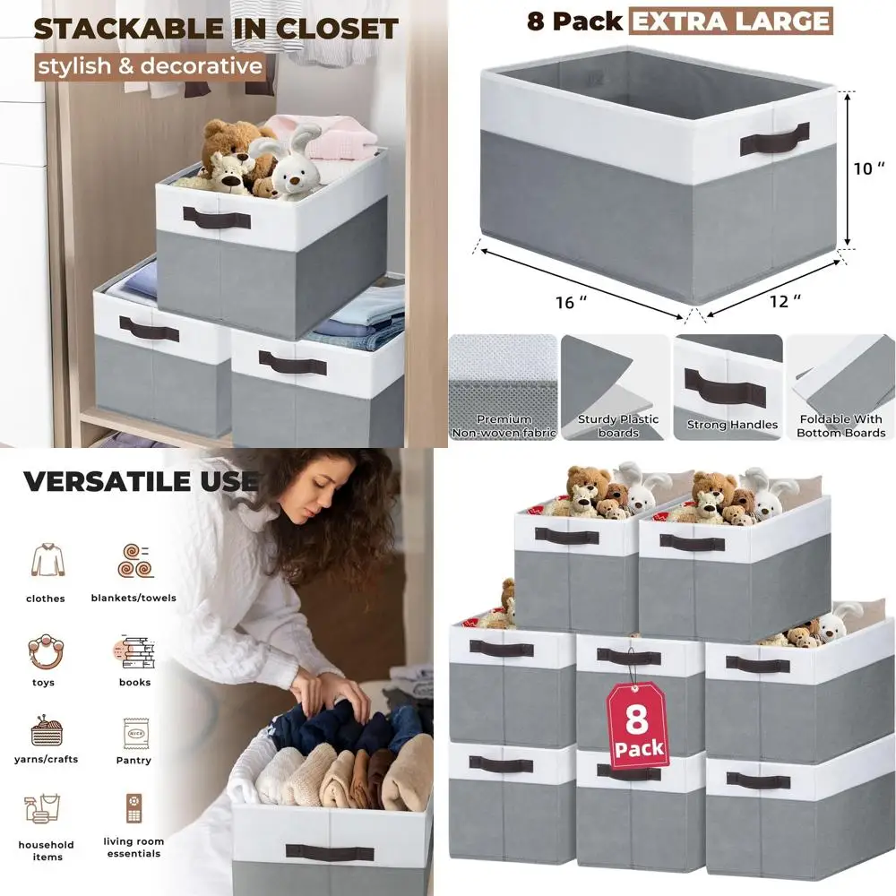 

Extra-Large Foldable Storage Bins for Closets, Shelves, and Dorm Rooms - Ideal for Clothes, Toys, and Blankets