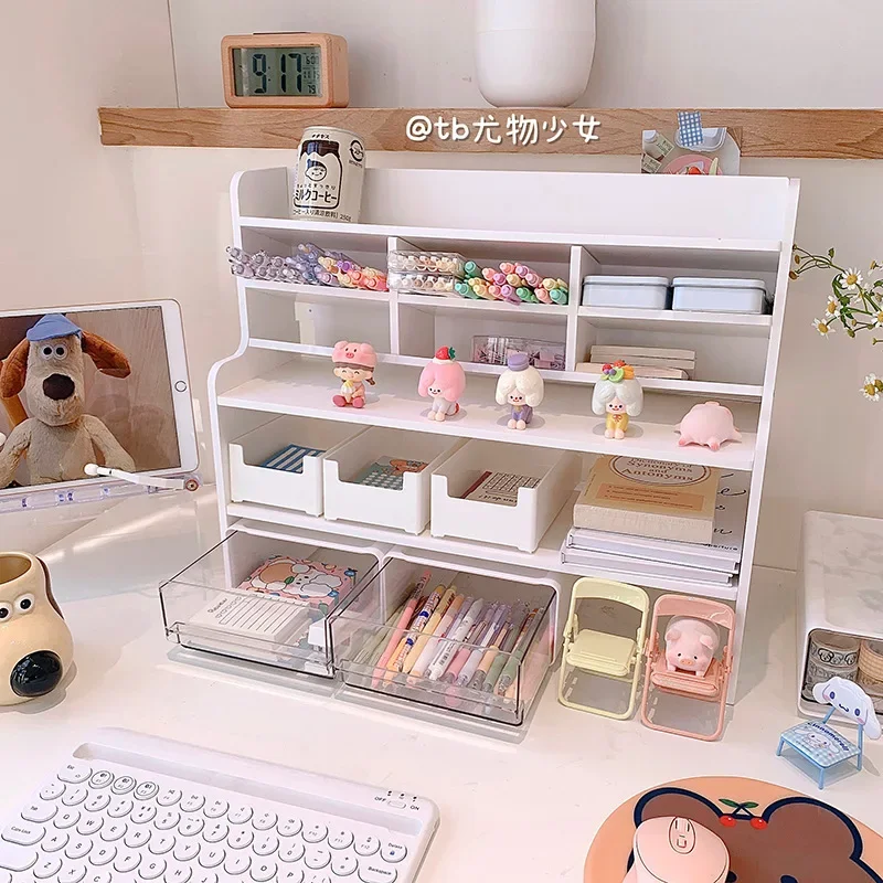 Desktop Shelf Student Dormitory White Desk Storage Shelf Office Desk Cute Simple Stationery Arrangement Rack Multi-Layer Small