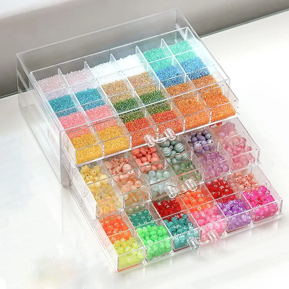 Storage Box 72 Grids Acrylic Organizer Box with 3 Drawers Transparent Organizer for Crafts Art Supply Painting Nail Tips Beads E