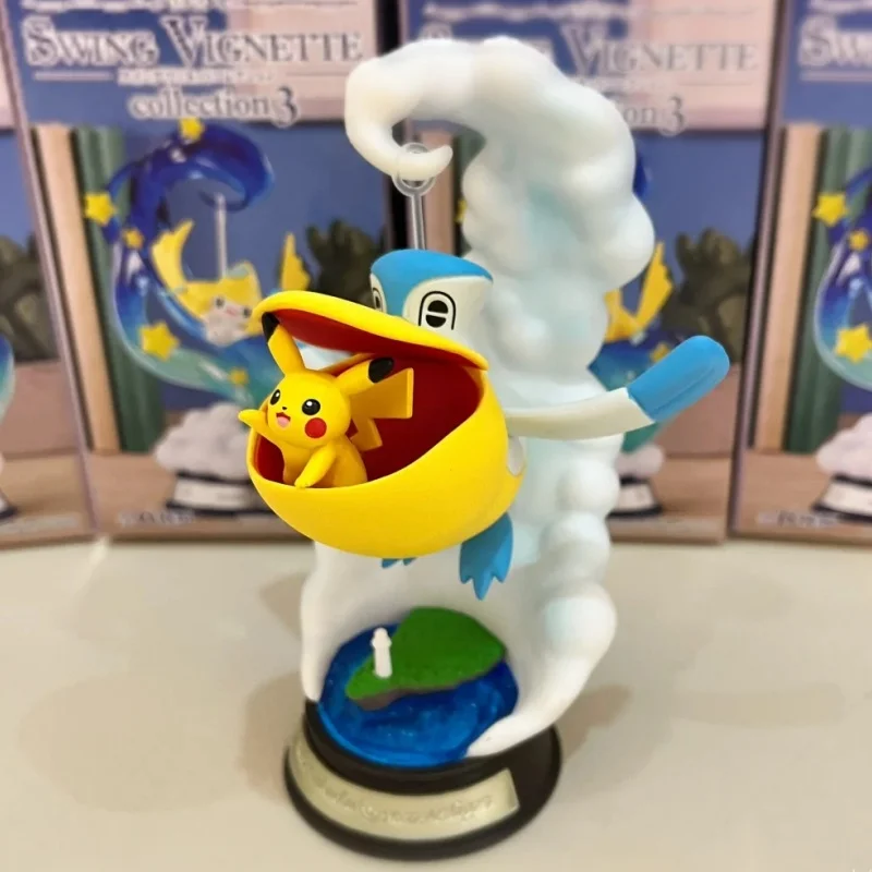 Re-Ment Pokemon Swing Vignette PVC Toy Collection Figures - Jirachi Greninja Slowpoke Psyduck Volcarona Rowlet Fuecoco Pelipper