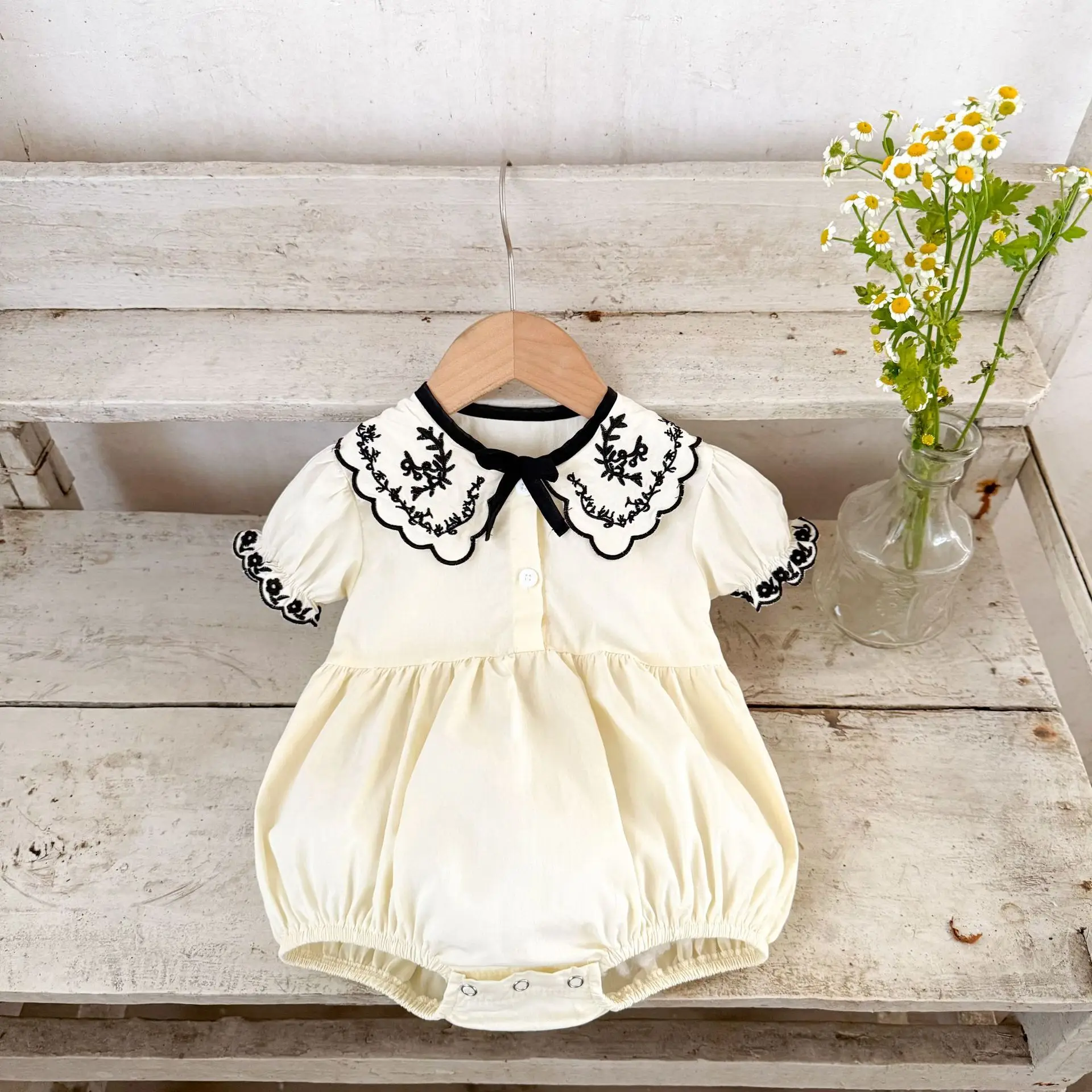 Ins Koreanische Version Mädchen Baby Reine Baumwolle Bestickt Revers Schleife Ha Yi Baby Lose und Weiche Overall