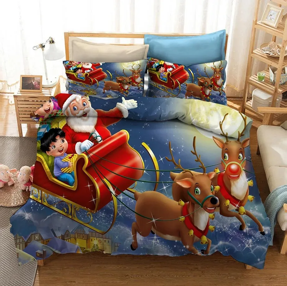 New Merry Christmas Gift, 3D Christmas Santa Bedding Set, Queen Twin Single Size Duvet Cover Set, Pillowcase Home Textile Luxury