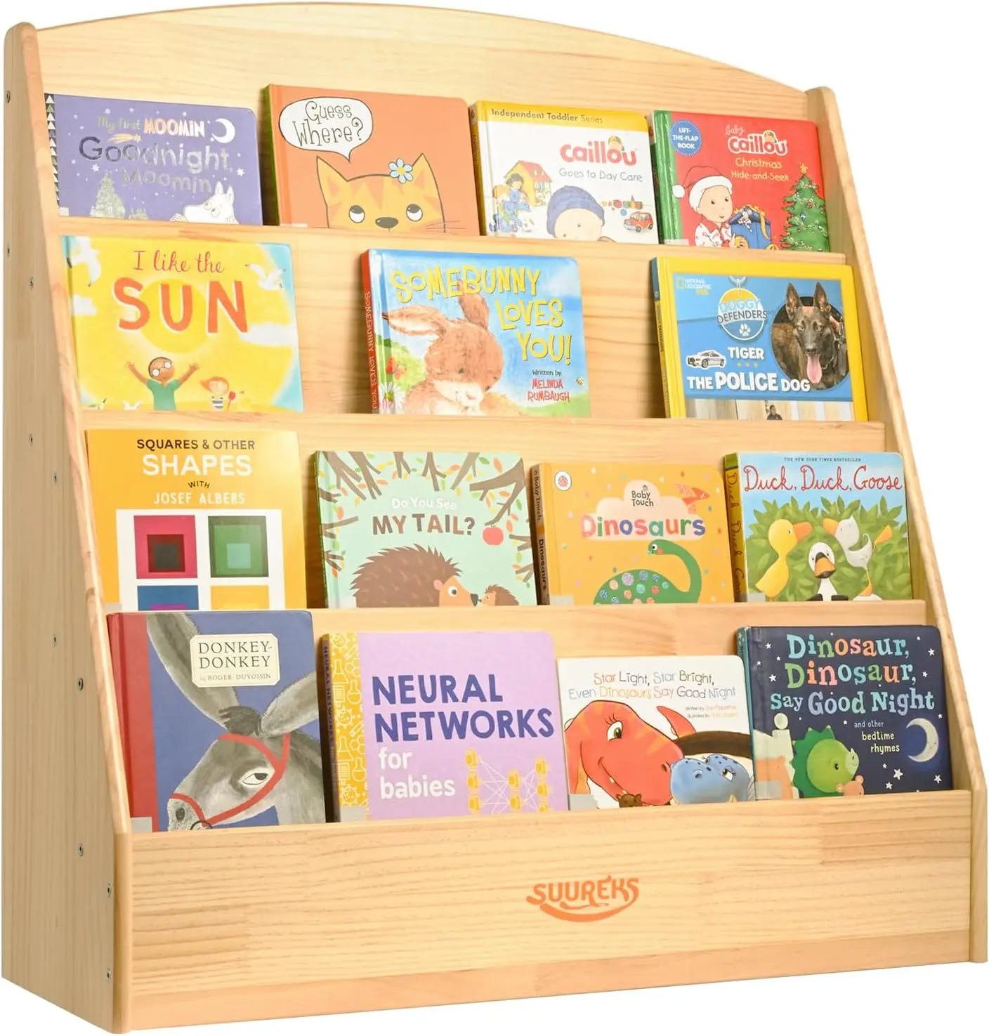 

4-ярусная детская книжная полка, безопасный и прочный деревянный стеллаж для детских комнат, игровых комнат, классов - легко чистится