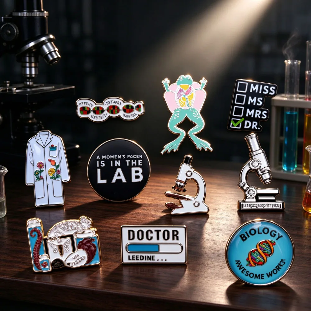Biological Cell Enamel Pin Neuron DNA Mitochondrial Brooch Microscope Instrument Metal Badge Cartoon Fun Science Lapel Pin Gift