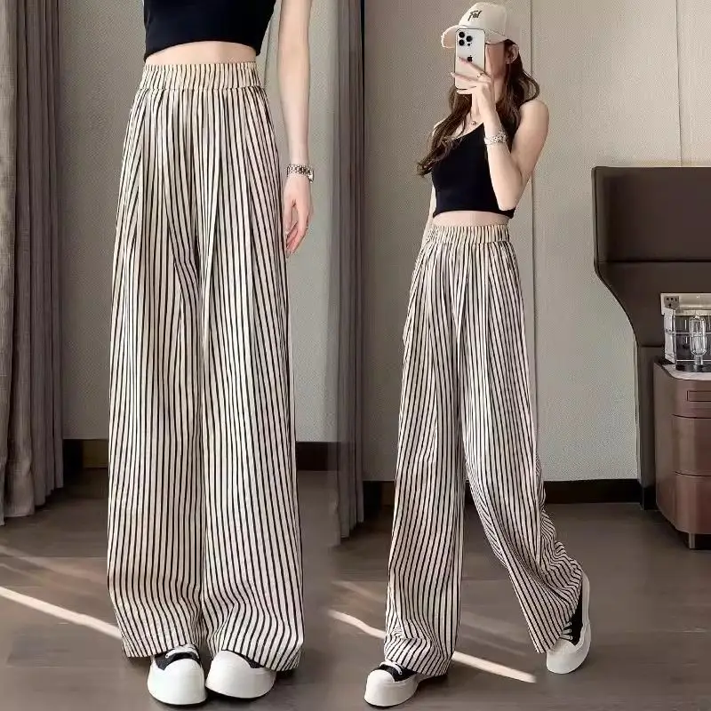 

Summer Casual Striped Wide Leg Pants Women Lightweight Loose Slim Fashion Pants