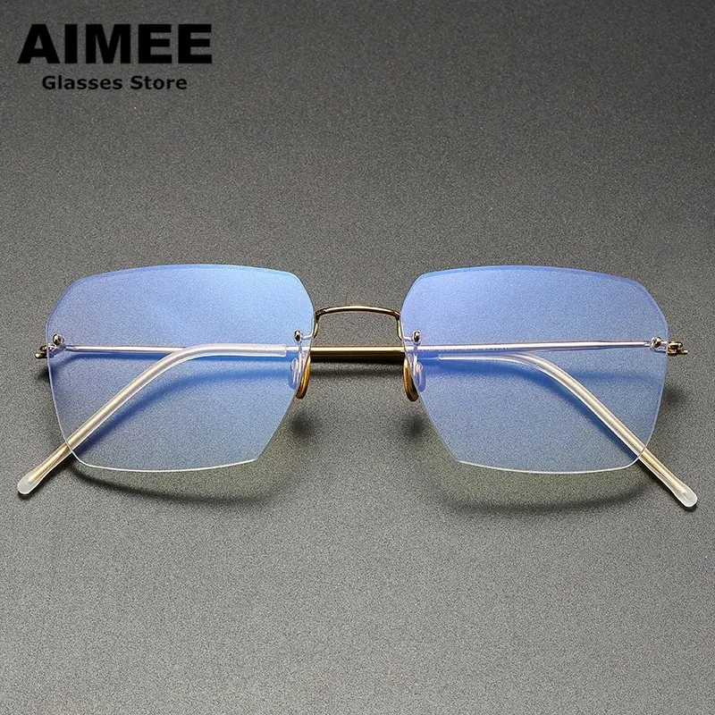 Denmark Brand Pure Titanium Ultralight Glasses Frame Men Business Rimless Prescription Eyeglasses Myopia Frameless Spectacles