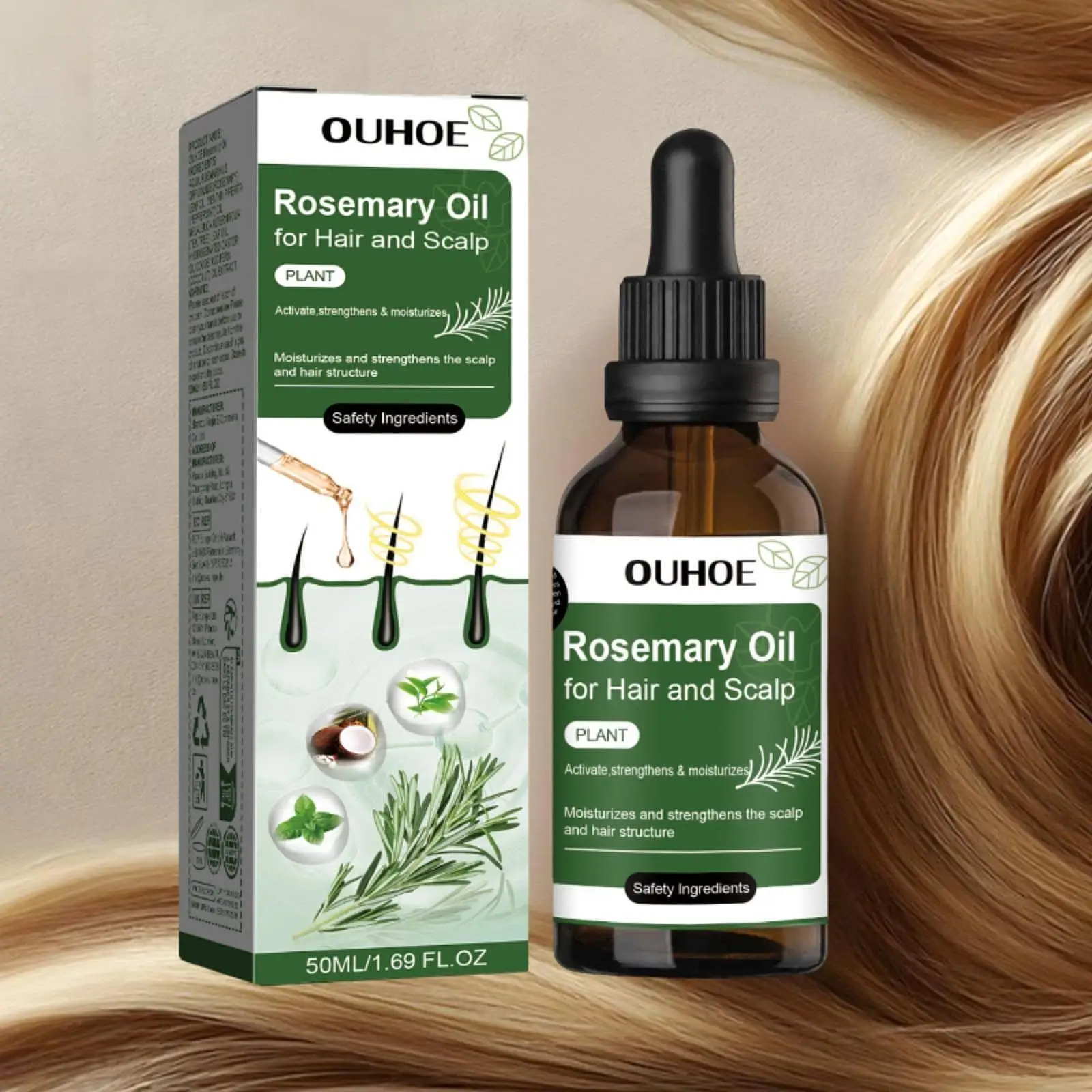 

Масло для волос с розмарином, 50 мл для укрепления сухих/ поврежденных волос, ботаническая смесь 1,2x4,5 дюйма, универсальный контроль, восстановление вьющихся волос, секущие концы