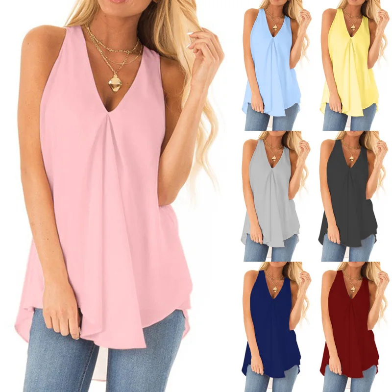 

New Summer Solid Color Women's Loose Casual Sleeveless Top Women Fashion Commuter All-match Vest T-shirt Tops Lady