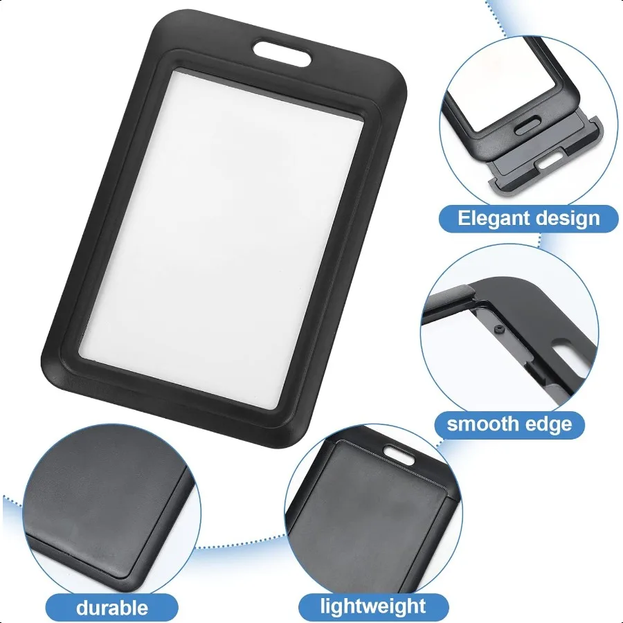 حامل شارة الهوية من البلاستيك الصلب، حافظة بطاقات مفتوحة منزلق عمودي، حامل بطاقات أسود، حافظة شارة، حافظة هوية مع فوز واضح #5