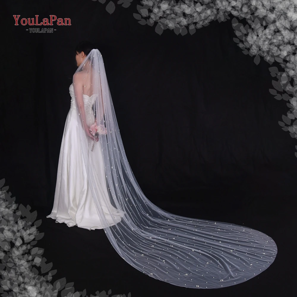 Youlapan-真珠のような装飾的な結婚式のベール,ブライダルガウンのための真珠のプリーツ,1 tier,v130