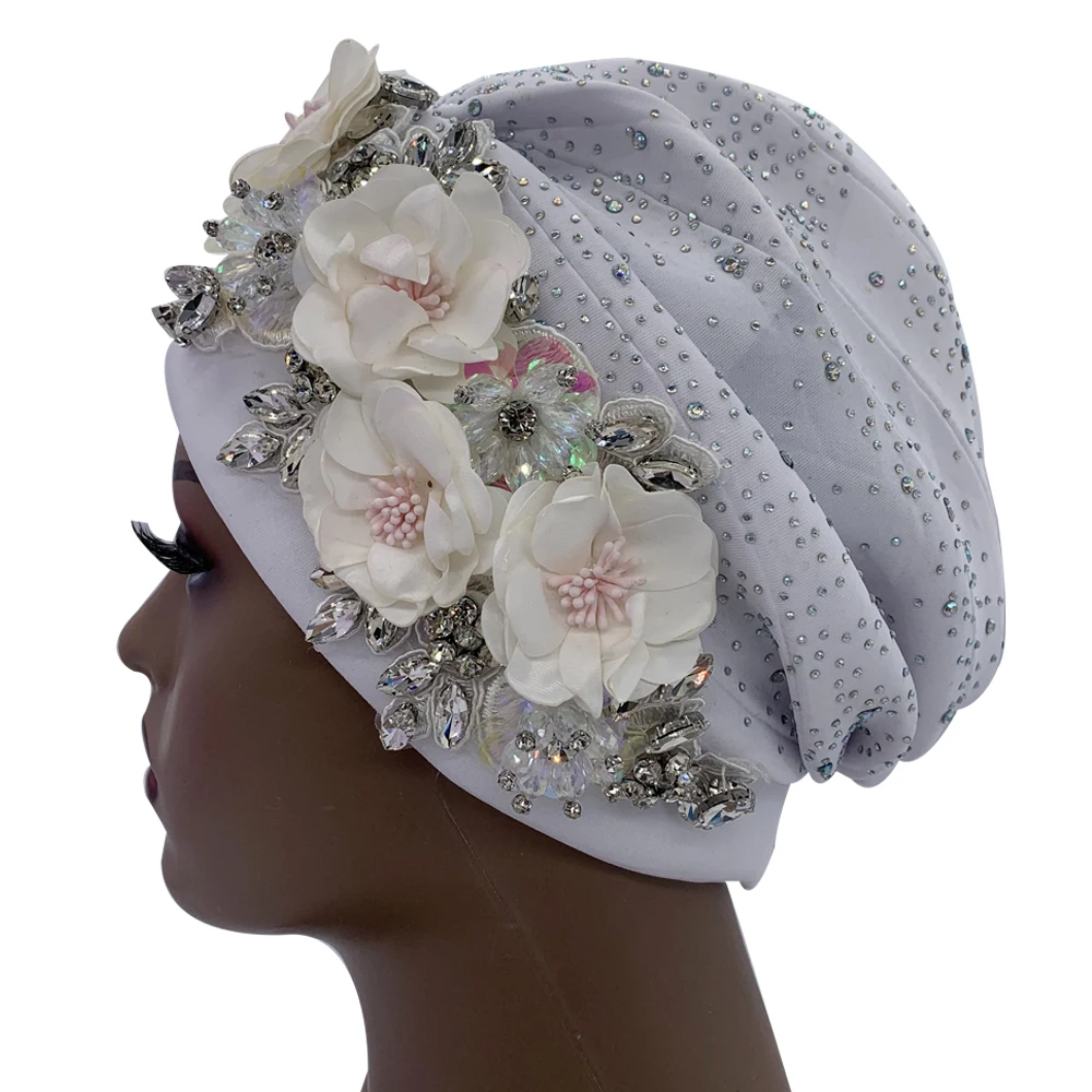 2024 Luxury Rhinestone Turban Cap for Women Afrcian Geles Headtie Ready Nigeria Auto Gele Female Head Wraps Bonnet Turbante