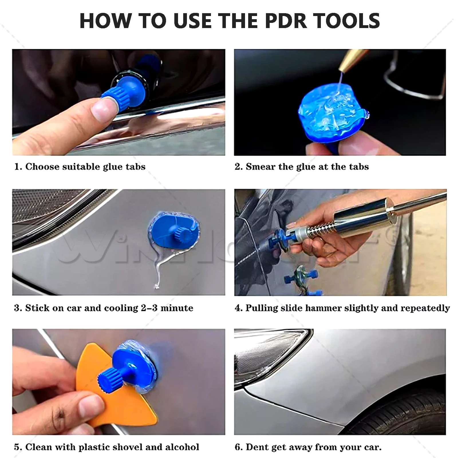 جسم السيارة مجتذب سحب بدون طلاء إزالة دنت طقم أدوات إصلاح 1 قطعة مطرقة الشريحة و 18 قطعة دنت مجتذب علامات التبويب طقم أدوات يدوية #5