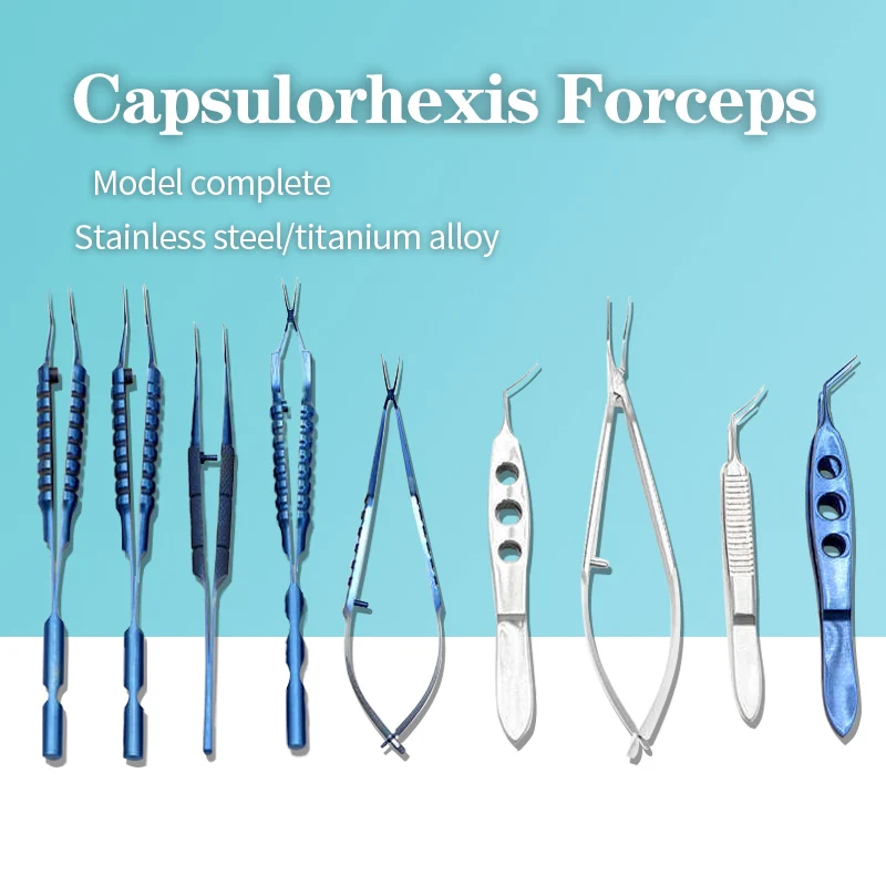 Ophthalmic capsulorhexis forceps, titanium alloy micro forceps, small incision round handle capsulorhexis forceps, angular