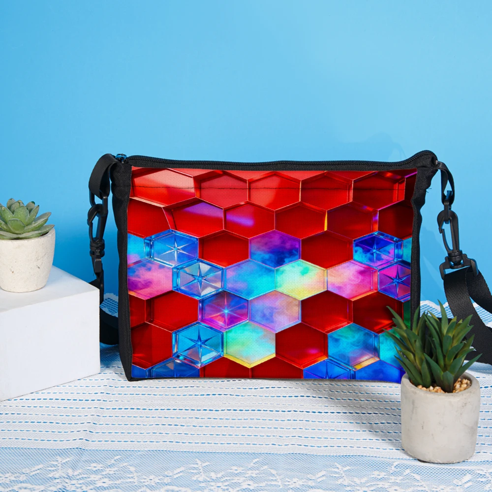 1pc Fashion Holographic Hexagon Pattern Crossbody Bag Red Blue Multicolor Print Shoulder Bags For Women Girls Party Pouch