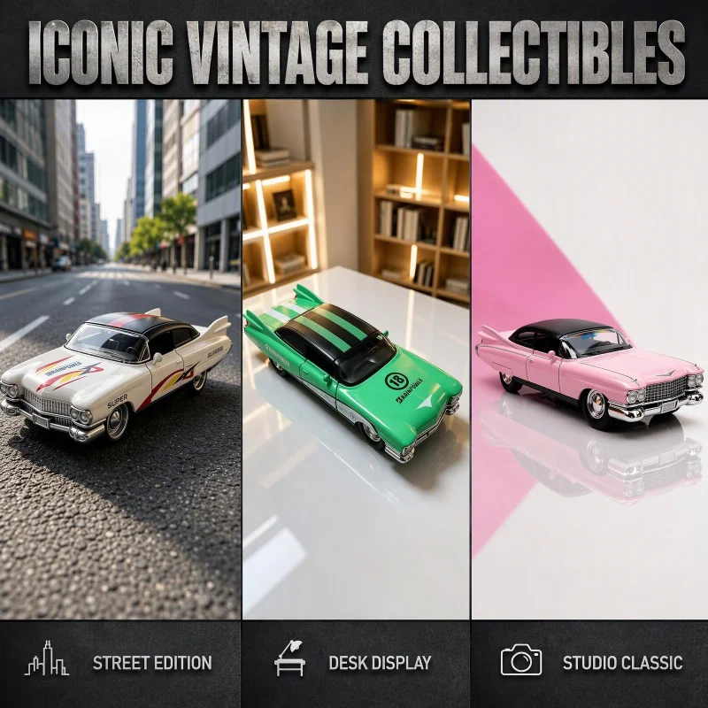 1:36 Vintage Alloy Sedan Model with Big Tail Fins, Racing Decals, Openable Two Doors, Home & Office Display Ornament