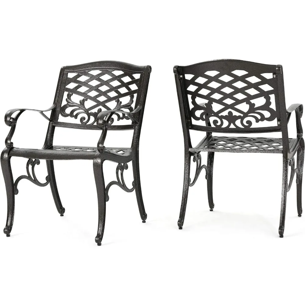 

Outdoor Cast Aluminum Outdoor Chairs, 2-Pcs Set, Hammered Bronze