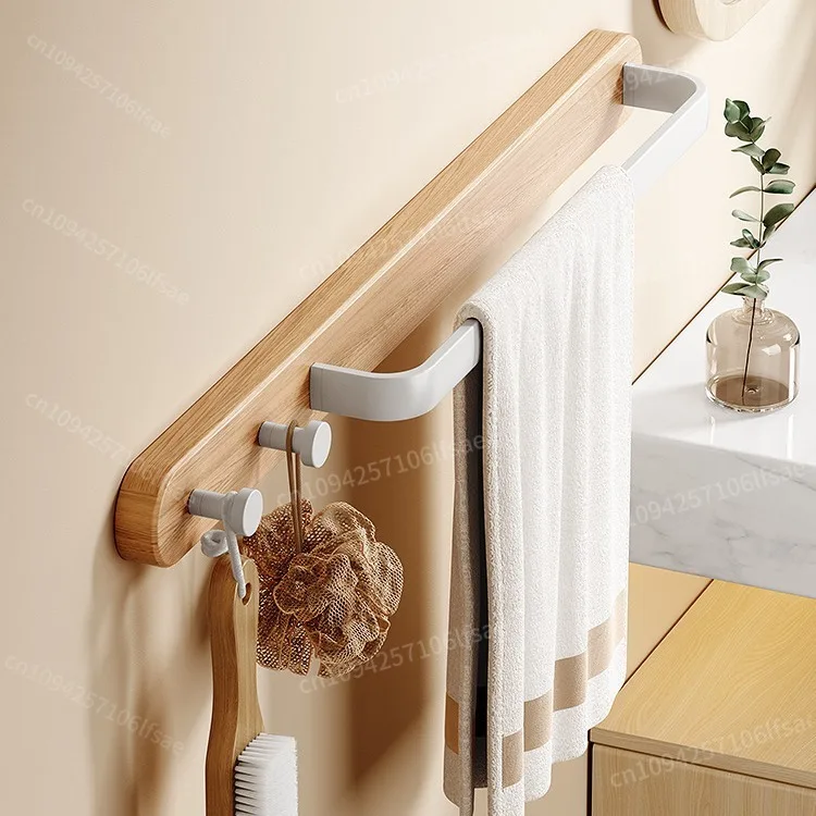 NEW IN STOCK Towel rack without punching toilet rack bathroom with hook bath towel rack space aluminum hook wood towel rod