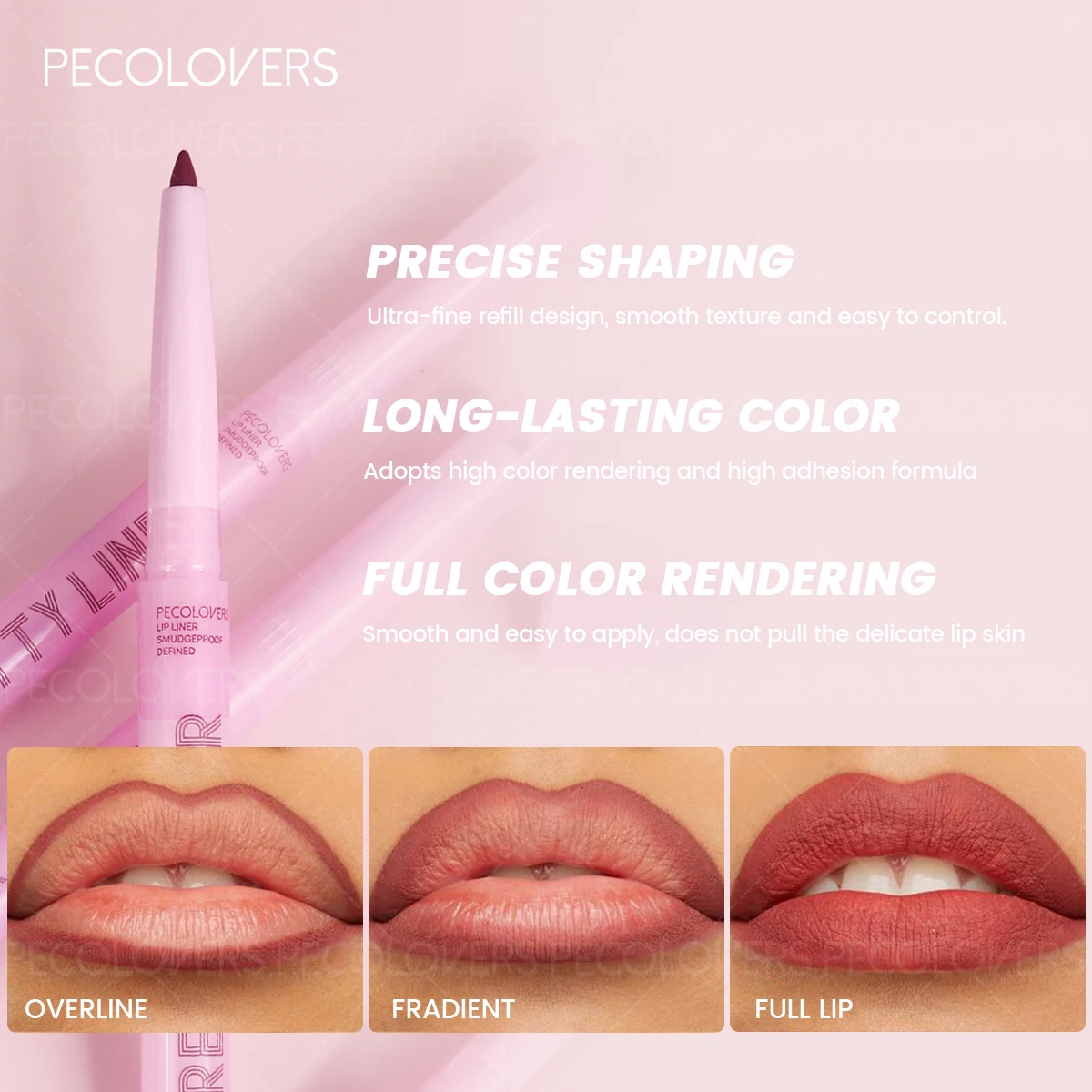 Lápis labial fosco à prova d'água, sexy, contorno labial, caneta rosa, batom macio, ponta de névoa, contorno labial, cosméticos