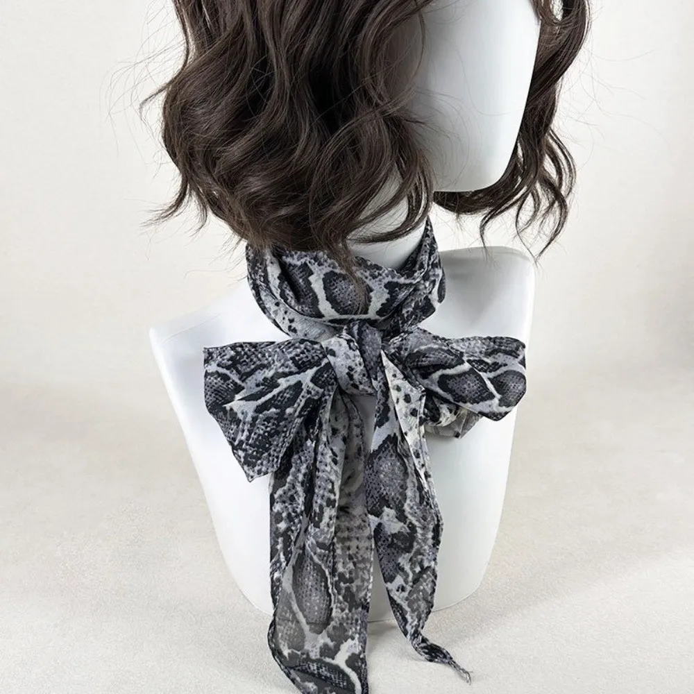 Elegant Snake Print Chiffon Neck Scarf Long Wide Edge Muslim Headscarf Leopard Pattern Thin Bandana Necktie Women Streetwear