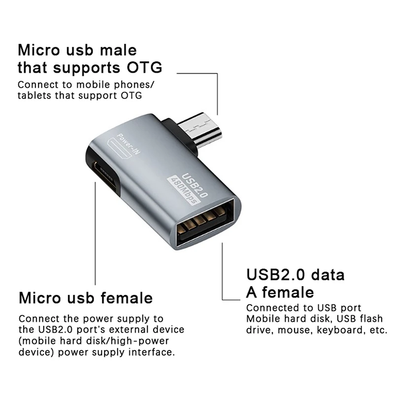 OTG adaptor kabel 4K, kabel adaptor USB mikro ke USB OTG kekuatan sudut kiri 90 derajat untuk TV Tablet api TV 4K