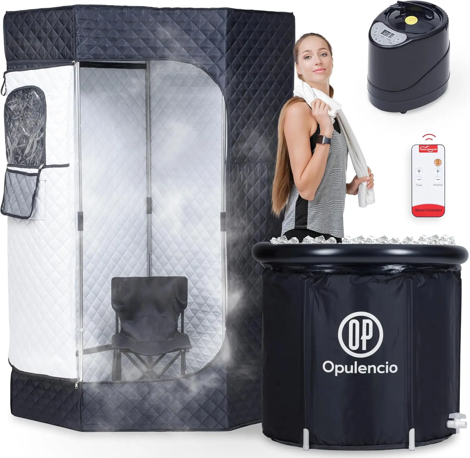 

Portable Home Sauna with Ice Tub, 9 Heat Levels, Remote Control, Spacious Design for Relaxation