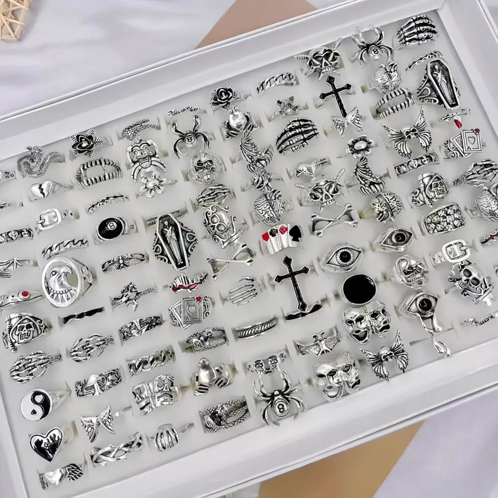 20/30/50 قطعة/الوحدة موضة خمر الشرير القوطية الجمجمة خواتم للنساء الرجال ريترو الحيوان هوب الهيب هدايا الحفلات فنجر مجوهرات مزيج نمط