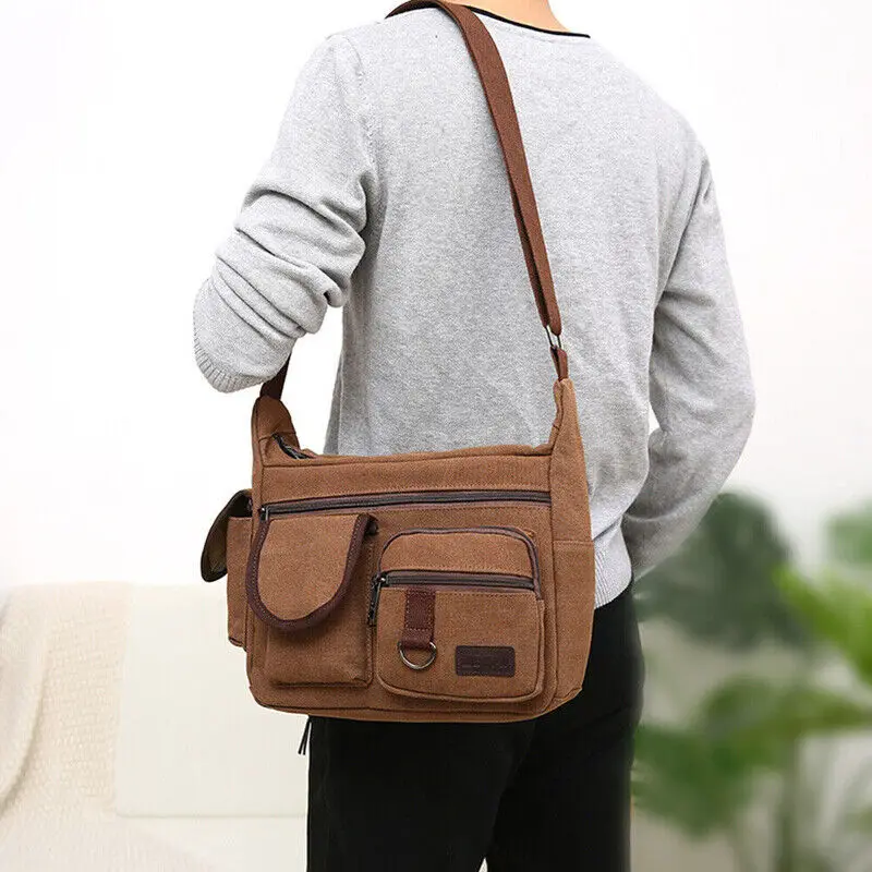 Men Canvas Bag Military Travel Hiking Cross Body Shoulder Bag Messenger Business Trends Crossbody Bag Large Capacity Schoolbag