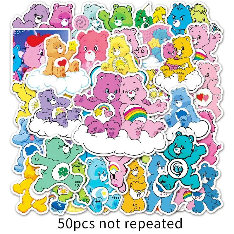 New Cute 50Pcs Care Bears Classic Cartoon Animation Cute Irritable Bear Loyal Bear Waterproof Sticker Room Diary Decoration view 5