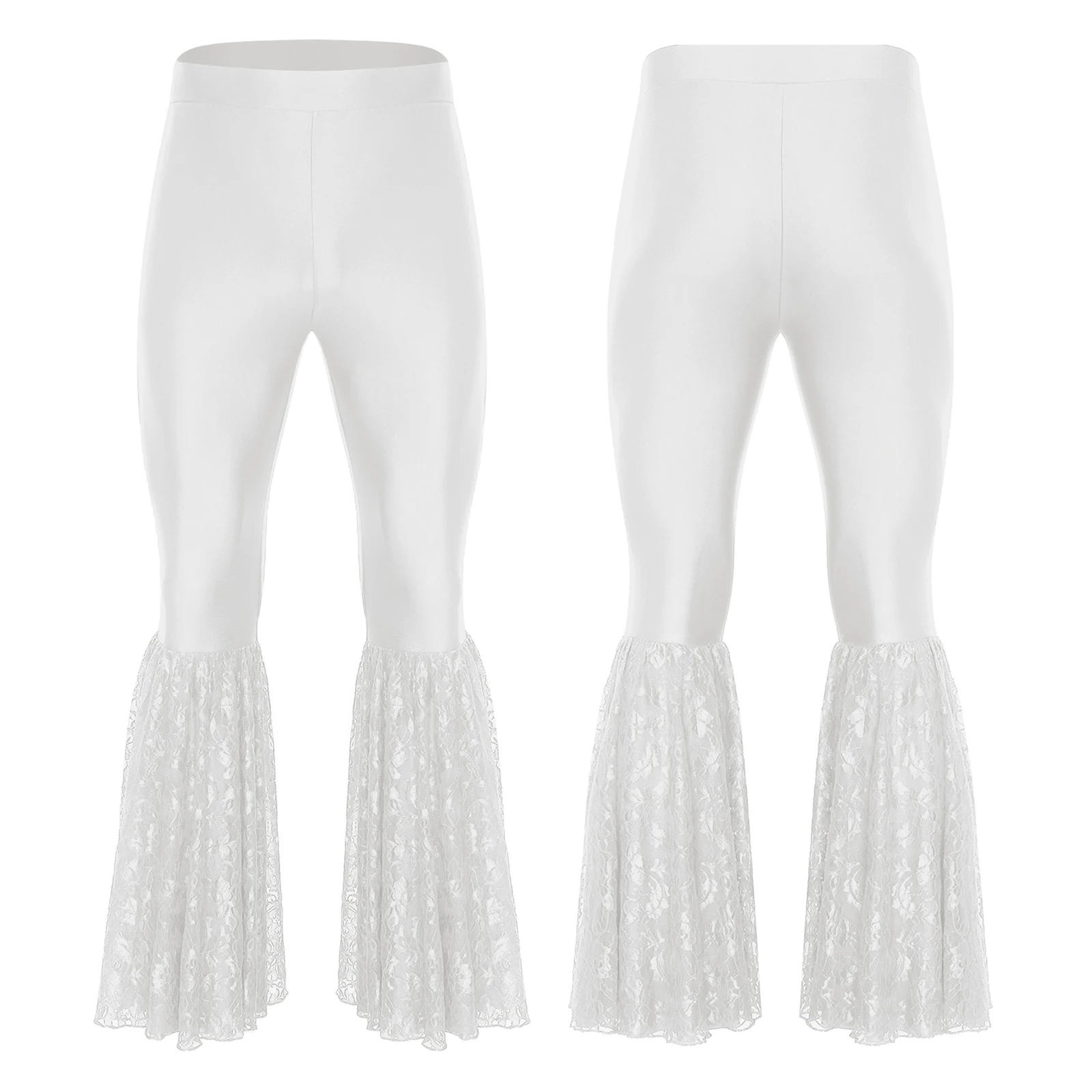 

Men Disco Jazz Pants Latin Tango Ballroom Dance Costume Lace Patchwork Bell-Bottom Flared Long Pants Elastic Waistband Trousers