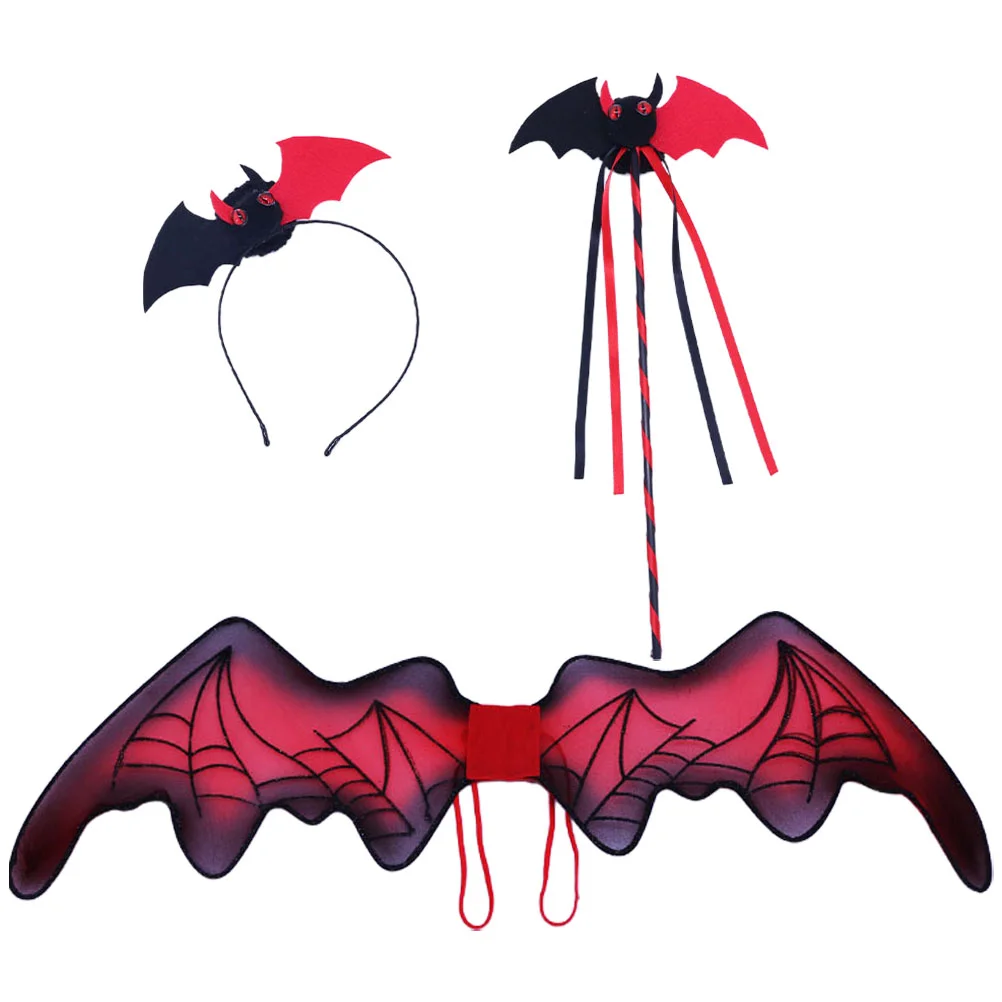 Kit bacchetta per capelli con ali di pipistrello, costume gotico per feste di Halloween, accessorio cosplay divertente in plastica