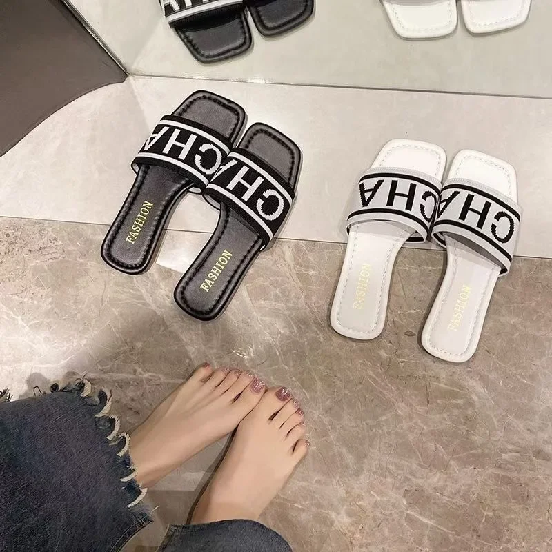 Fashionable Classic Simplicity Sandals Women'S New Slippers Cloth Cover Letter Outdoor Casual Flat Bottom Slippers Size 35-42