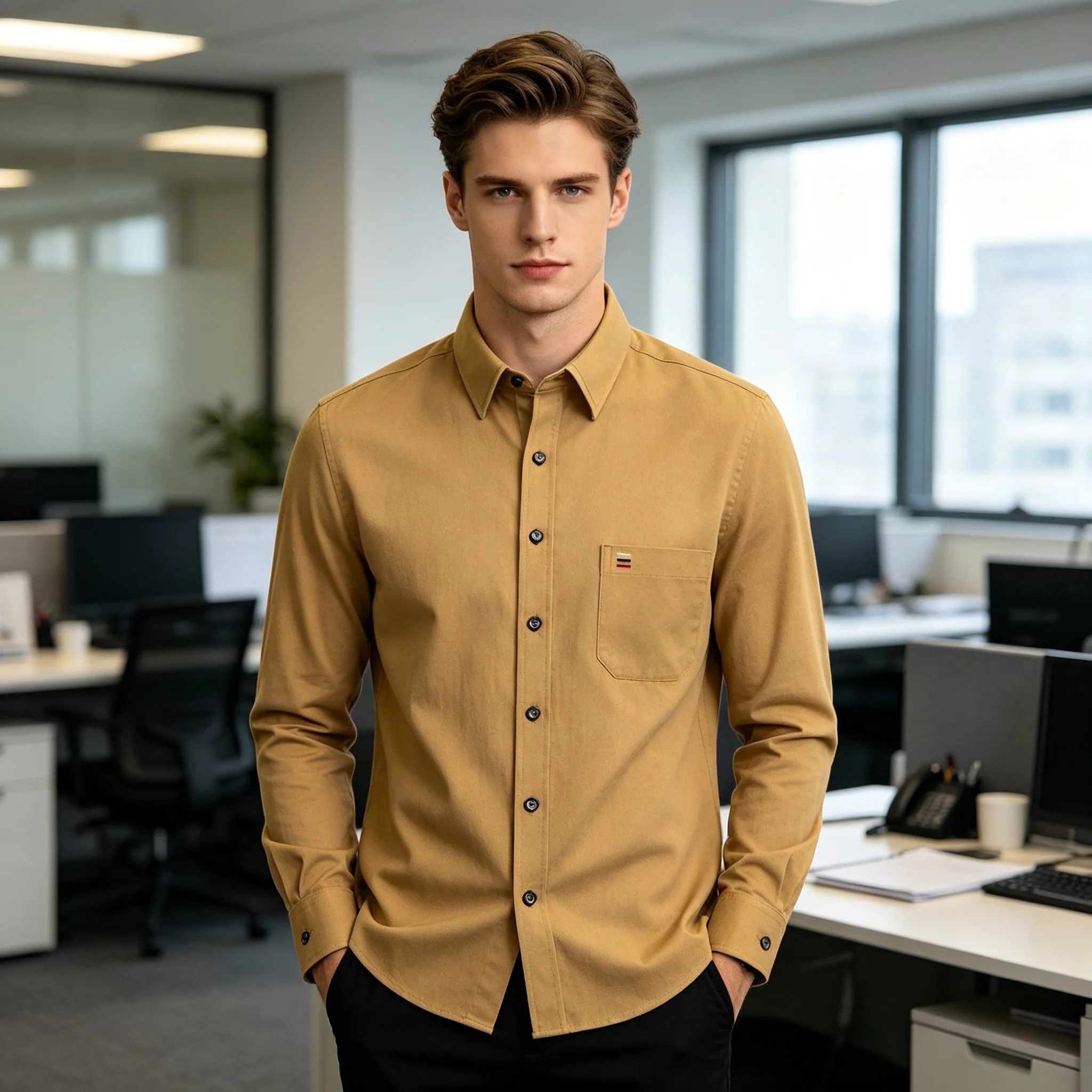 Autumn Winter Thcik 100% Pure Cotton Men's Shirts Long Sleeve Solid Soft Regular Fit Formal Dress Shirt Social Blouse Plus Size