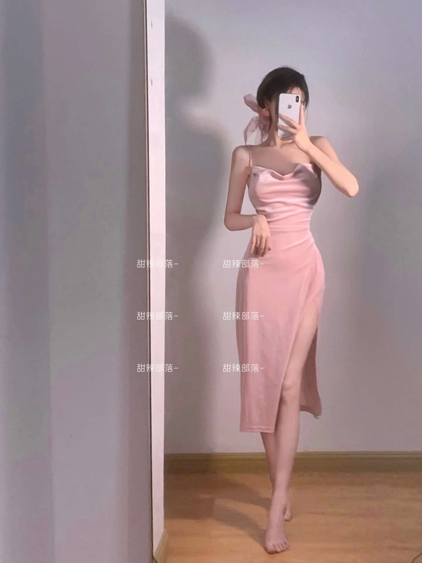 WOMENGAGA 2022 Summer Hot Sexy Bright Pink Maxi Dress Long Tank Camisole Robe Low Cut Hot Sexy Korean Women Robe Sweet O8EY