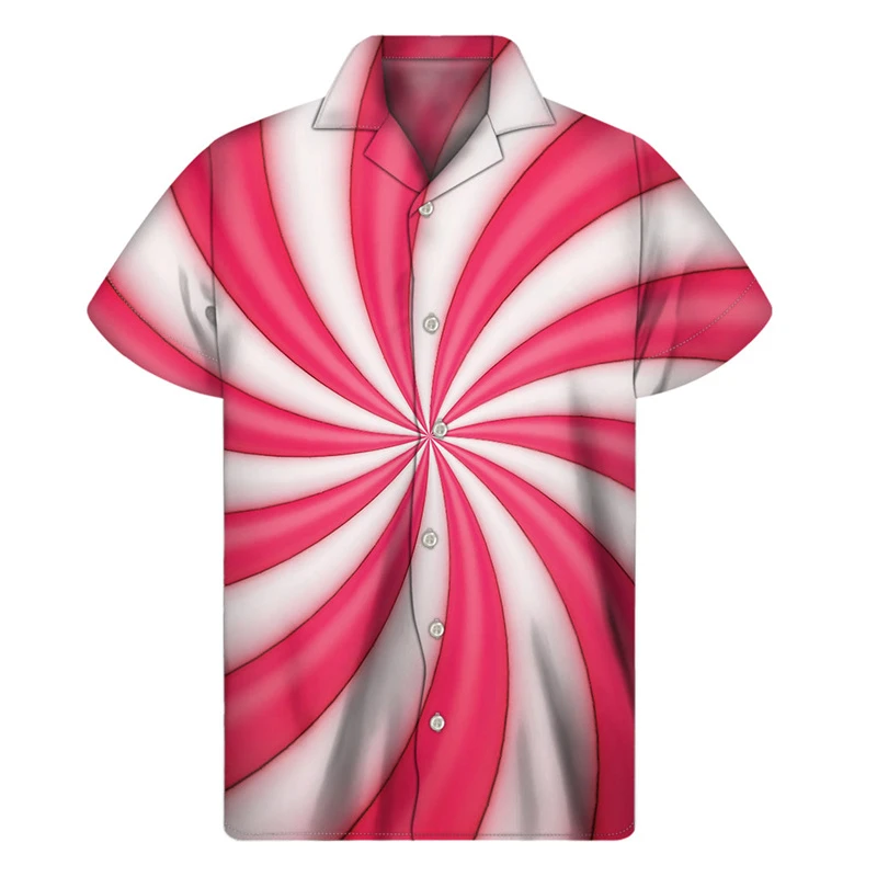 Camicia stampata in 3D di caramelle colorate Abbigliamento da uomo Camicie casual da strada divertenti Top Personalità Tendenza Maniche corte Camicetta con bottoni risvolto