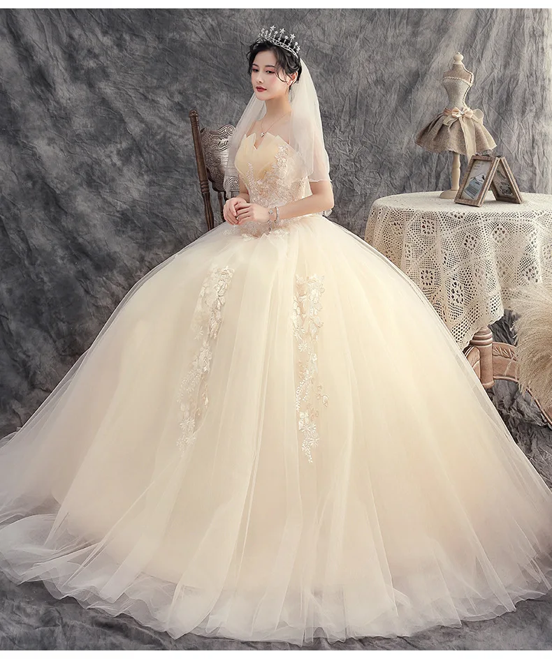 

Champagne wedding dresses Lace Appliques Orange Vestidos De Novia Women's backless Ball gown bridal gown