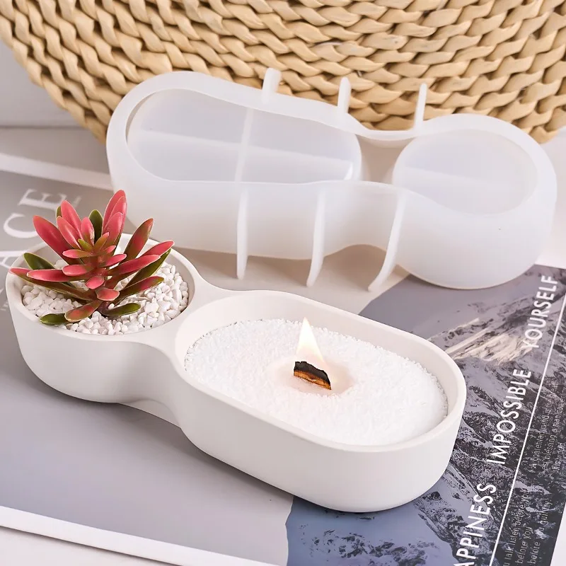 

DIY Handmade Double-Cup Plant Pot Silicone Mold for Creative Scented Candle Jewelry Storage Box Resin Craft Making