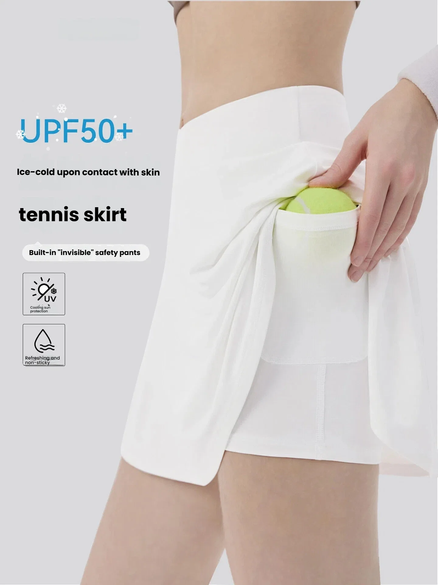 Cooling Sports Skirt Women Fake Two Piece Yoga Skirt with Shorts Anti-Exposure High Waist Tennis Skirt with Pockets Outdoor
