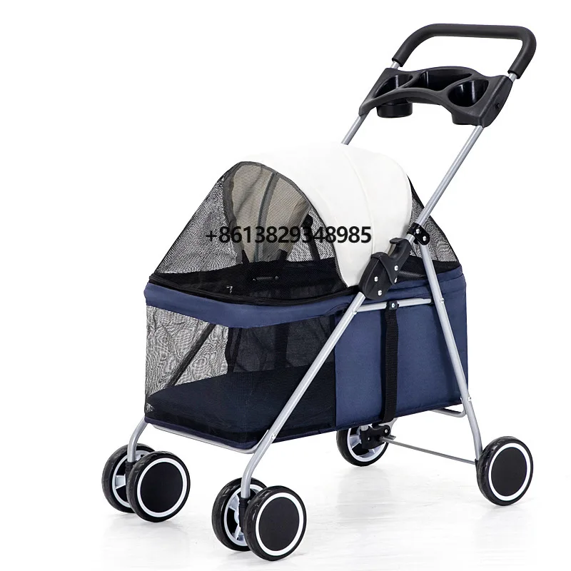 Manufacturer foldable luxury trolley pet carrier Breathable 4 large wheel dog strollers for medium dogs detachable