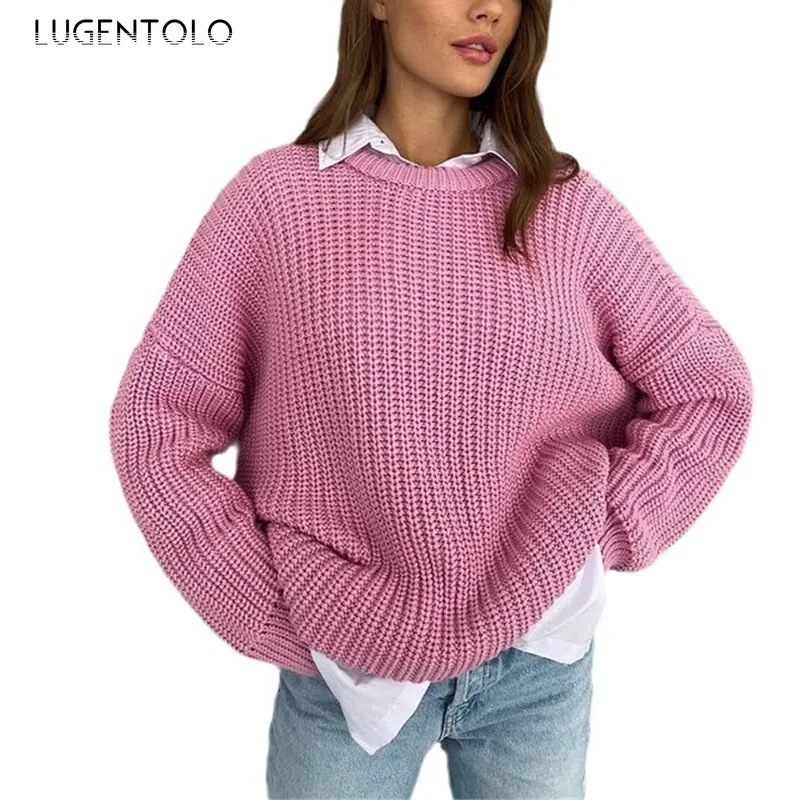 Women Y2k Sweater Fall/Winter 2024 Simple Thermal Pullovers Fashion Solid Color O-Neck Loose Knit Tops Versatile Everyday Wear