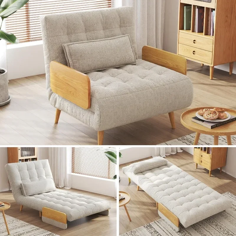 JASIWAY Convertible Sleeper Chair Bed for Adults 3 in 1 Linen Convertable Futon Chair with Pillow, Fold Out Single Sleeper Couch