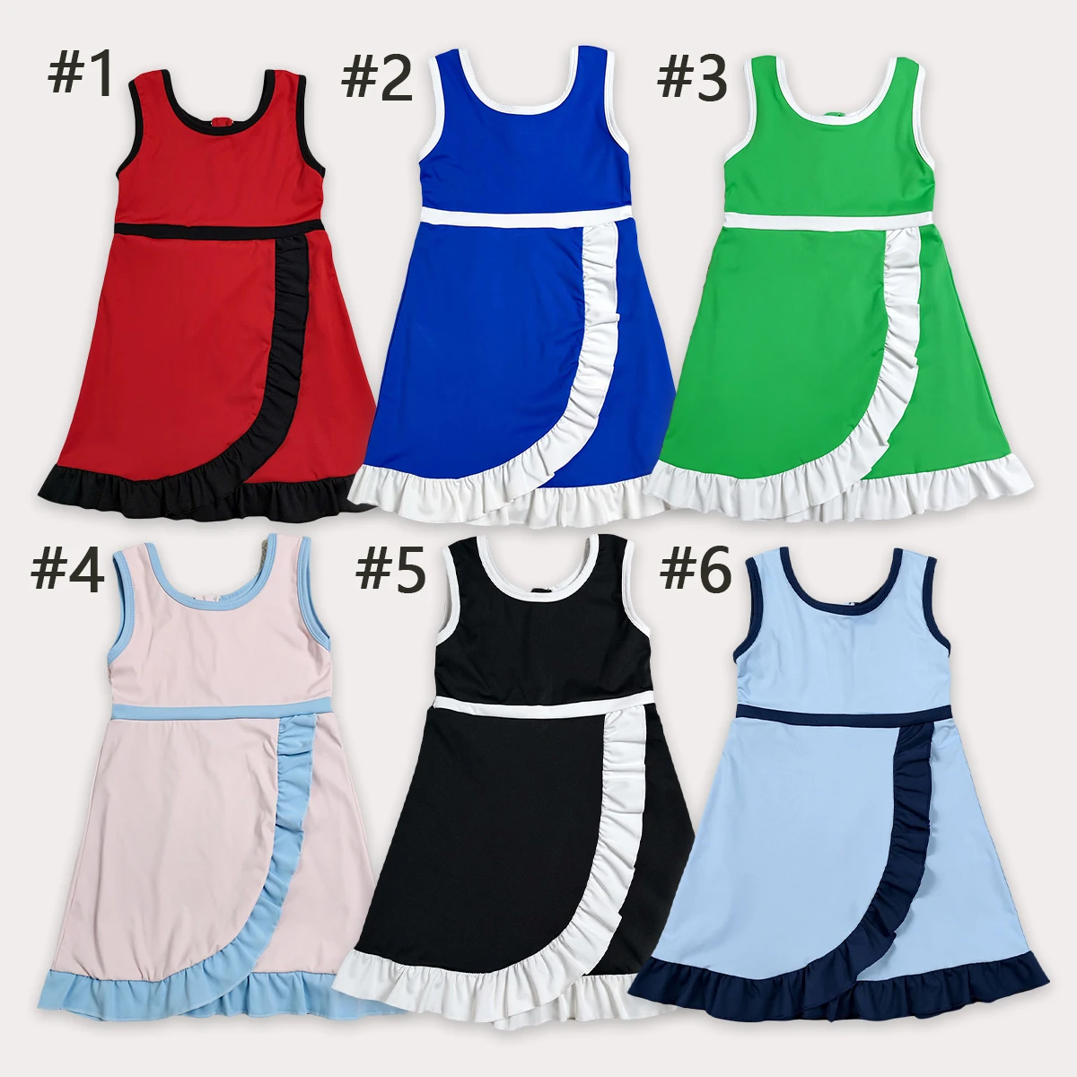Kids Children Summer Cute Clothes Dress Baby Girl Sleeveless Sibling Yoga Active Wear Shorts Scallop Knee Length Dress Wholesale