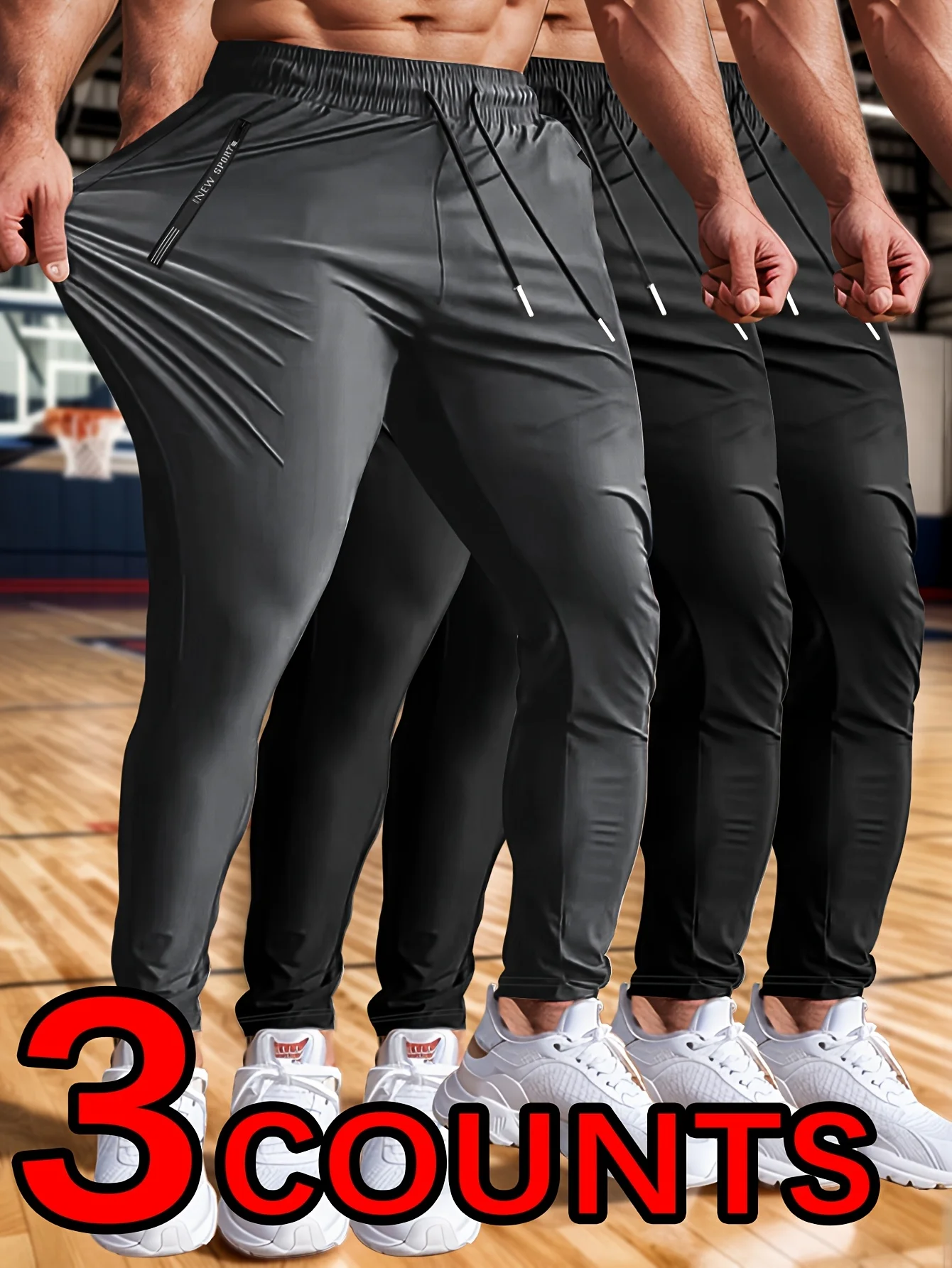 3er-Pack Herren-Jogginghose mit hohem Stretchanteil, Reißverschlusstaschen, Kordelzug an der Taille, einfarbig, lässige Jogginghose, Fußball, Geschenk für schwarze Männer – Detail 2