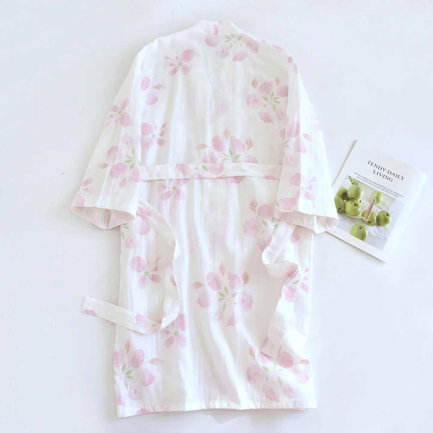 Cherry Blossom Print Women's Bathrobe 2026 Spring Japanese Style 100% Cotton Sleep Gown with Sashes Casual Loose Leisure Wear