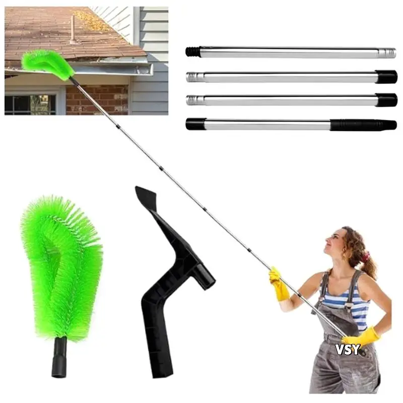 Gutter Cleaning Tools Telescopic Gutter Cleaner With 4 Section Pole Reliable Gutter Cleaner Tool For Cleaning Leaves 1.8M