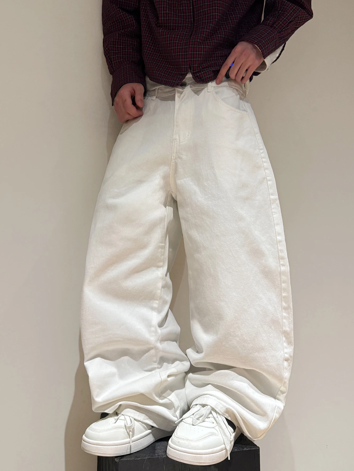 Men's Versatile Baggy Wide-Leg Jeans, Retro Y2K White Men's Casual Pants, Streetwear Men's Trousers, Suitable For All Seasons
