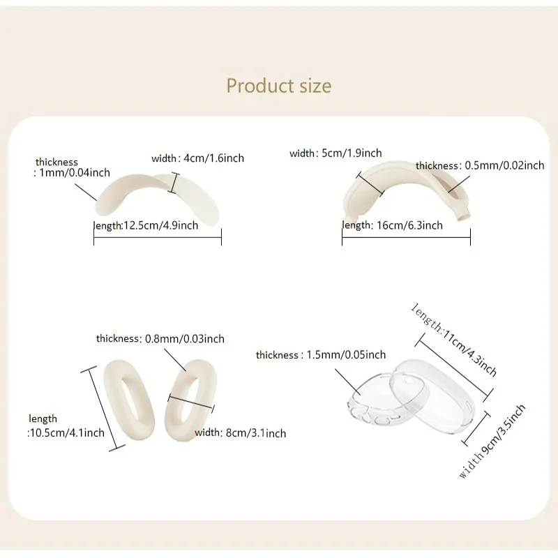 سماعات الأذن بطانة للأذن مقاومة للخدش السمع حافظة شفافة من البولي يوريثان الحراري ثلاث قطع مجموعة لملحقات Airpods Max EJBHT07