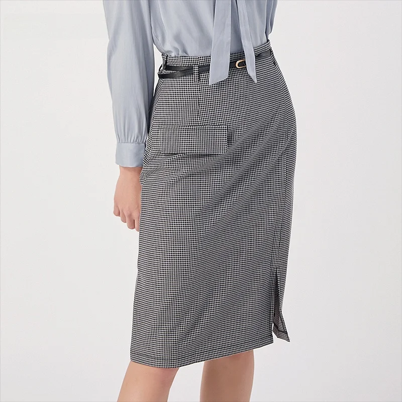 

Early Spring High Waist A-Line Skirt Women's Vintage Plaid Midi Split Skirts Ele Fre Sle Mid-Length Skirts