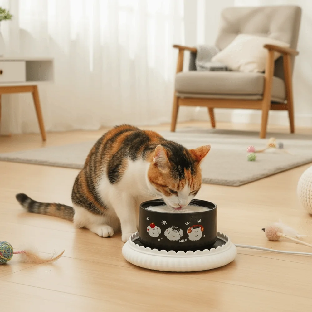 

Cartoon Heated Pet Water Dispenser Constant Temperatur Intelligent Heated Dog Water Bowl Quiet Ceramics Cat Heating Bowl Winter